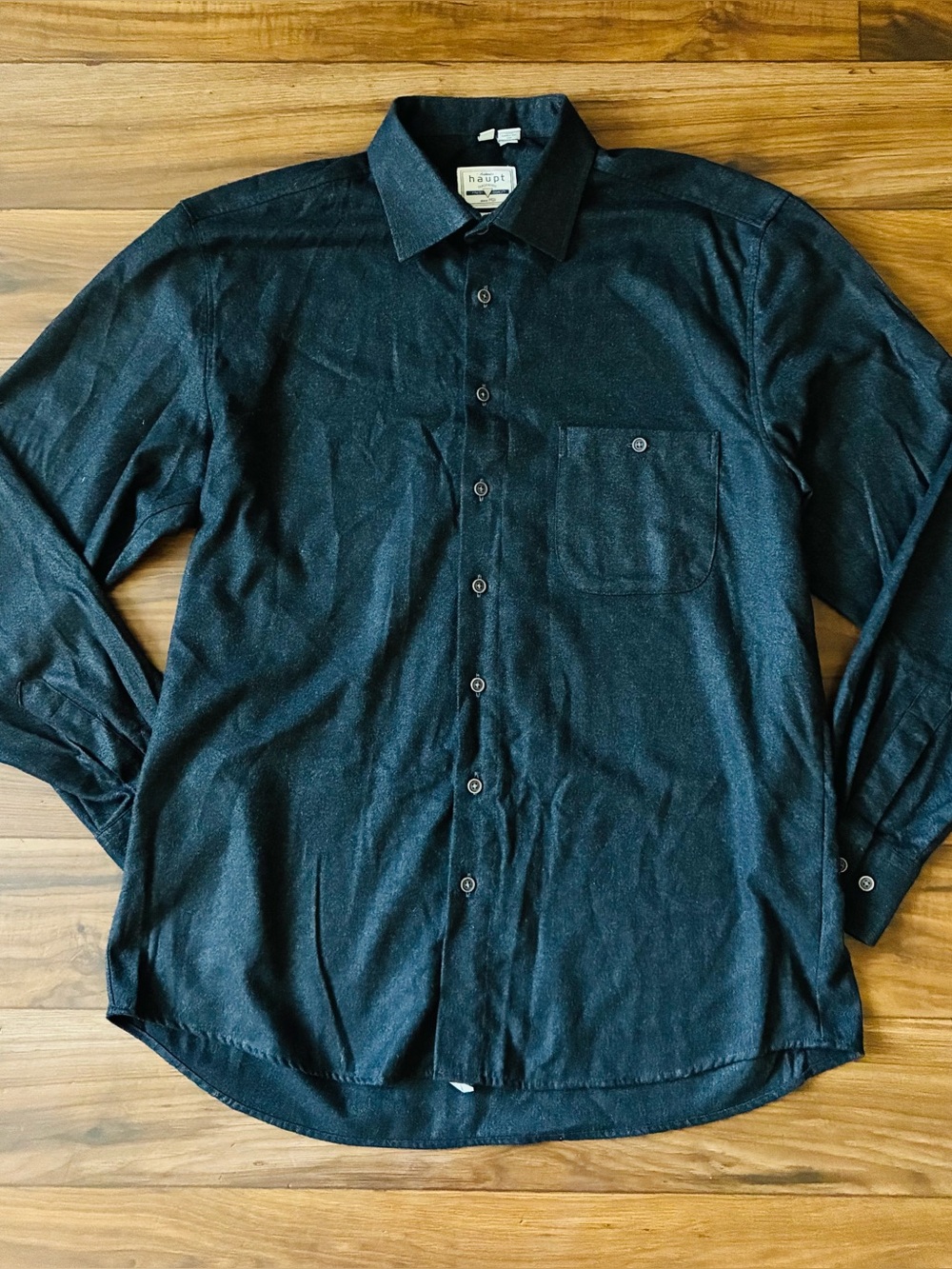 Authentic Haupt Regular Fit Mens Black Long Sleeve Button Down Size Large